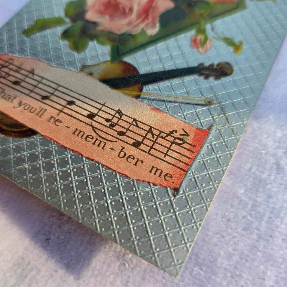 Antique 1909 New‎ Year Postcard Roses Violin Music International Art Publ Co.